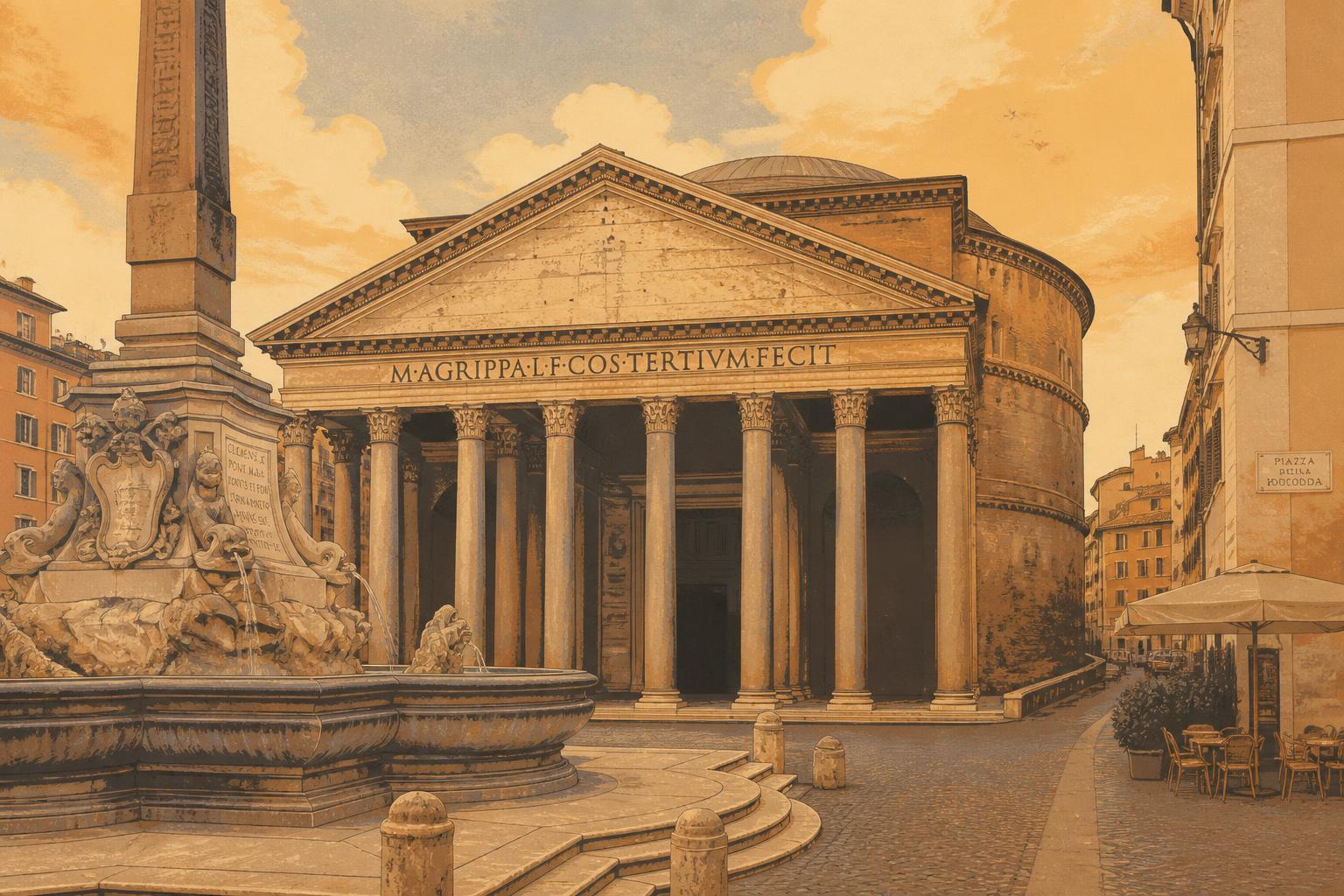 The Pantheon seen from Piazza della Rotonda at golden hour